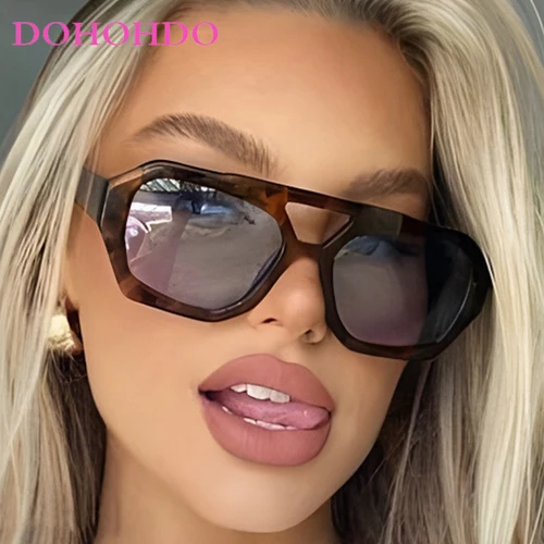 Imagen 2 del producto Gafas de sol de piloto de puente doble a la moda para mujer, gafas de sol irregulares de diseñador de lujo para hombre, gafas de viaje para conducir al aire libre, Unisex UV400