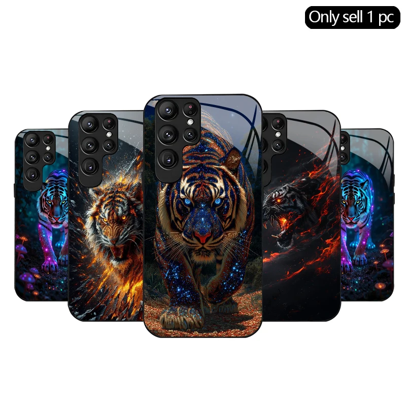 Holographic Tiger Pattern 2D Phone Case for Samsung S26 S25 S24 S23 S22 S21 S20 A56 A55 A36 Tempered Glass Protective Cover
