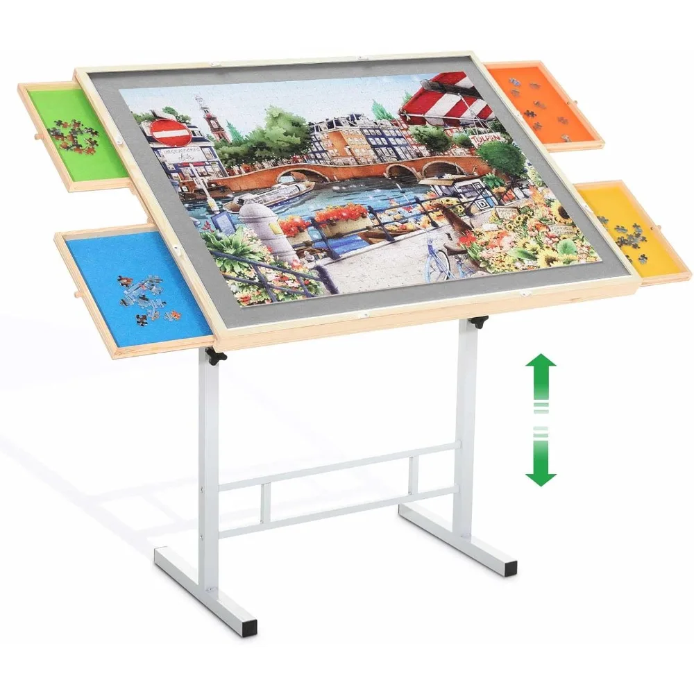 

Puzzle Table with Drawers for Adults 1500 Pieces Angle & Height Adjustable Jigsaw Puzzle Table with Metal Legs 35"X26" Tilting P