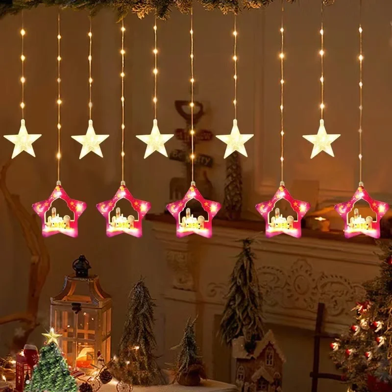 New LED Wire Star Curtain Decorative Moon Castle Lights Gift Muslim Ramadan Christmas Holidays Light Accessories