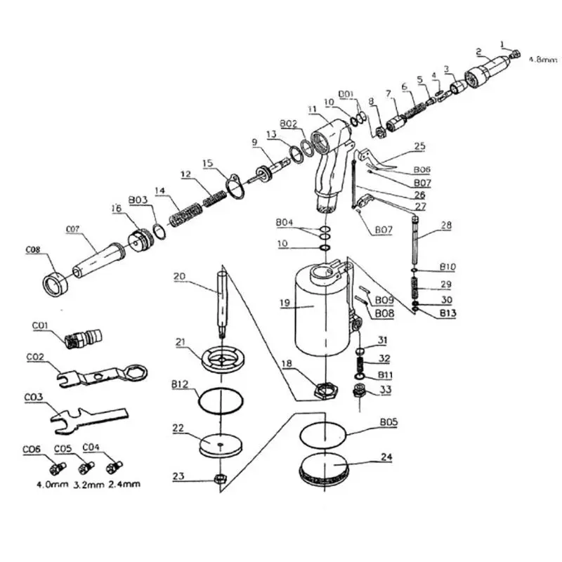 Pneumatic Tool Three-jaw Air Riveter Heavy Duty Pneumatic Riveting Gun - 2.4/3.2/4.0/4.8 Capacity, Industrial Nail Riveting Tool