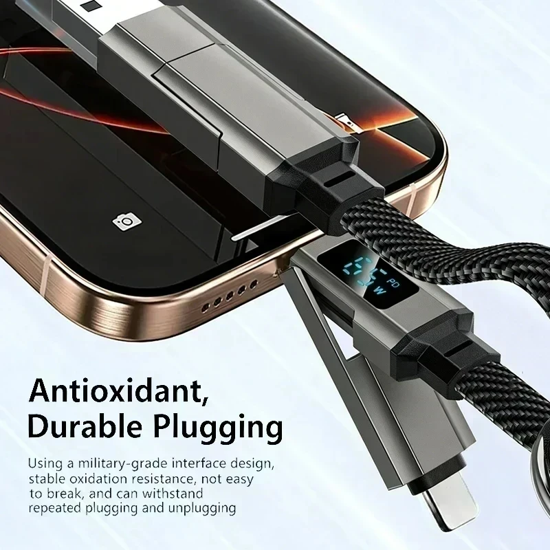 Mini Tragbares Schlüsselanhänger-Datenkabel 4-in-1 Multi-USB-Ladekabel aus Zinklegierung mit Geflechtung und Leistungsanzeige – Detail 1