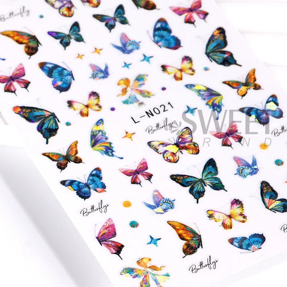 1PC 3D Luxury Laser Butterfly Nail Stickers nero bianco oro geometria cursore autoadesivo Nail Art decalcomanie decorazioni per Manicure