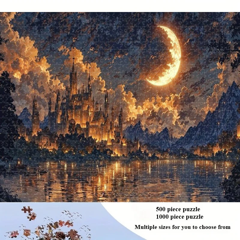 Jigsaw Puzzles 500/1000 PCS Adults Moonlit Castle Reflection Home Puzzle Stress Relief Entertainment Toys Puzzles Festival Gift