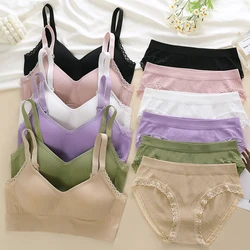 2PCS Bra Set Women Sexy Bralette Sexy Female Underwear Lingerie Basic Stretchy Tank Crop Top Ribbed Tops Girls Fashion Brassiere