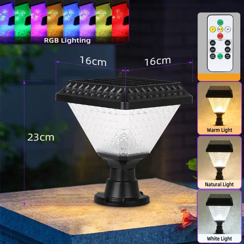 ledソーラーライト-屋外ピラーライト-ip65-ledガーデンソーラーライト-リモコン調光-rgb-太陽光屋外ソーラーライト