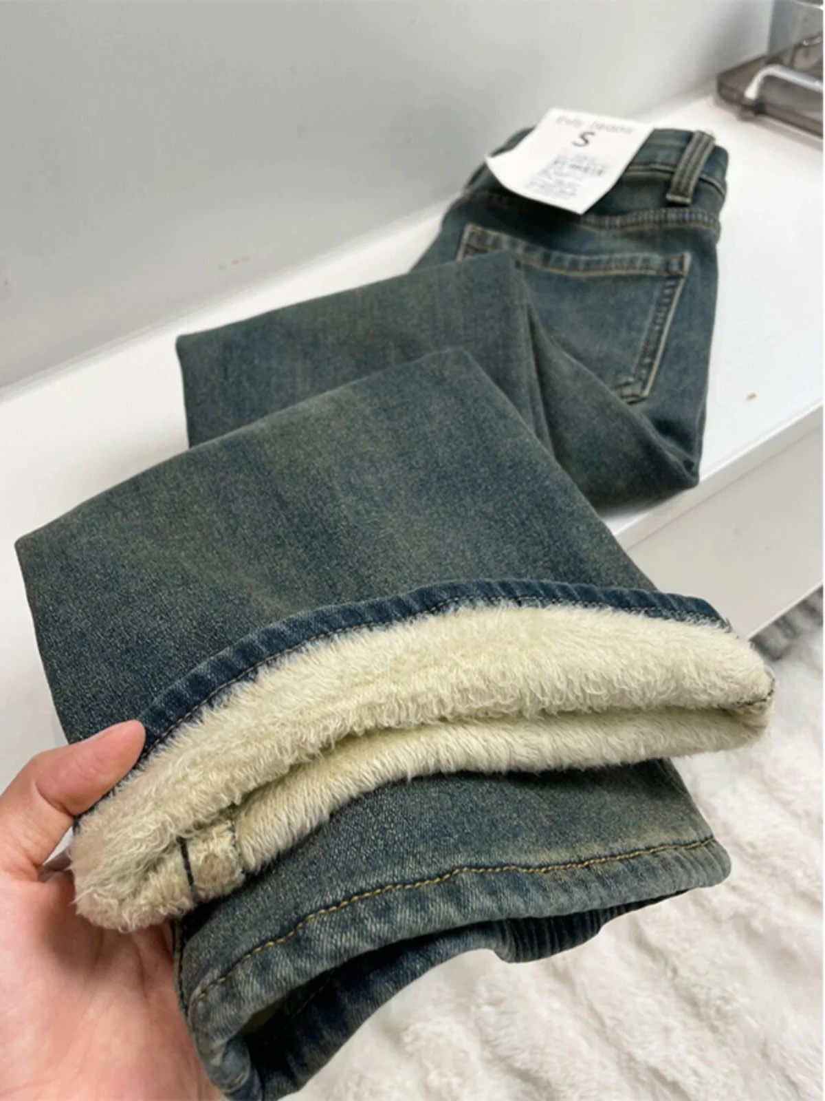 ارتفاع الخصر Fce اصطف جرس بوت الجينز المرأة الرجعية الأمريكية Sle حجم كبير التخسيس الدينيم السراويل الخريف وصول جديد #4