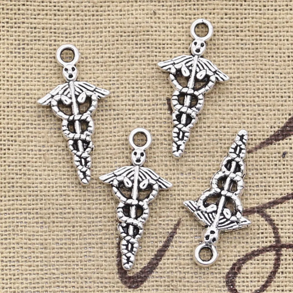 30pcs Charms Caduceus Medical Symbol Md 23x11mm Antique Silver Color Pendants Making DIY Handmade Tibetan Silver Color Jewelry