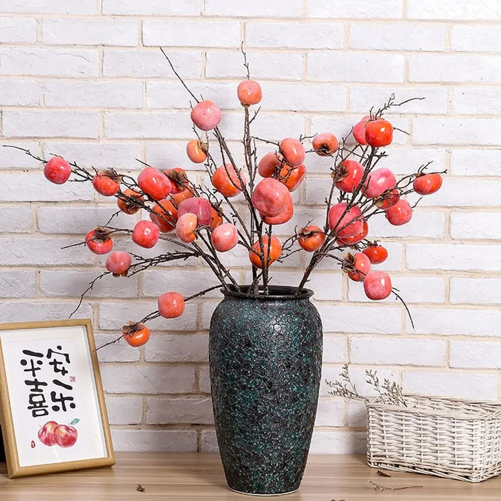 Retro Artificial Persimmon Fruit Branch Plastic with Frost Fake Fruit DIY Lifelike Artificial Plant Branch New Year