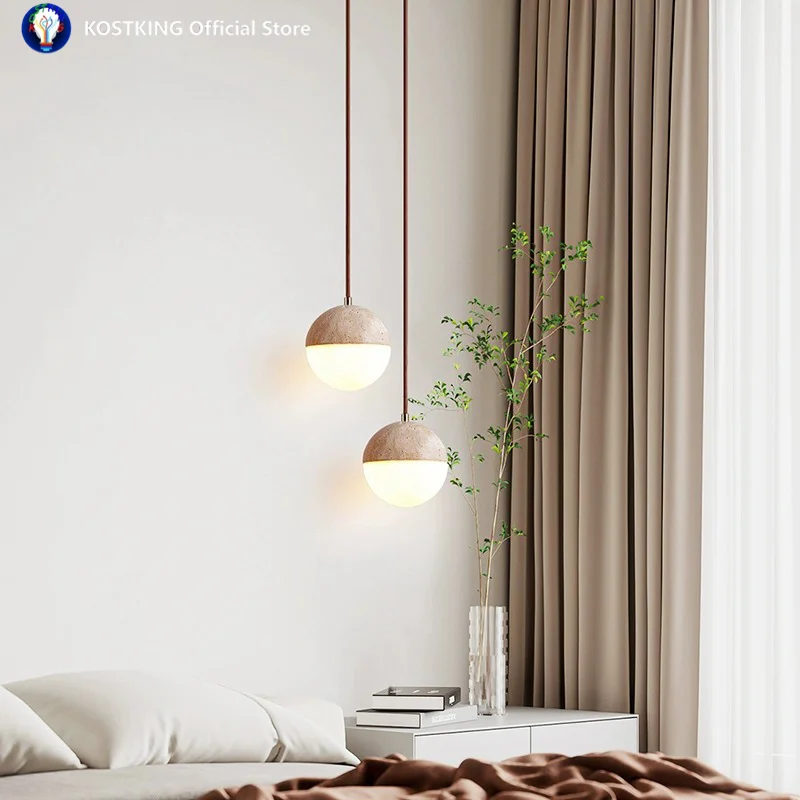 

Led Chandelier Nature Stone Pendant Lamp Bedroom Beside Long Line Round Ball Light Atmosphere Restaurant Home Room Soft Lighting