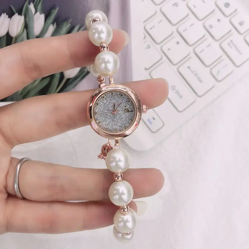 Romantic Style Quartz Women Watch Fashion Pearl Ball strap Elegant Dress Girl Wristwatches Female Clock