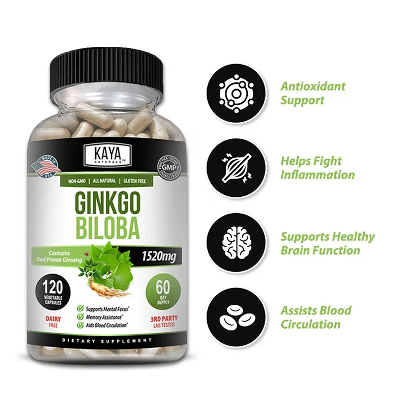 Organic Ginkgo Biloba with Red Ginseng - Helps Replenish Energy, Boosts Immunity, Improves Memory & Concentration, Antioxidants