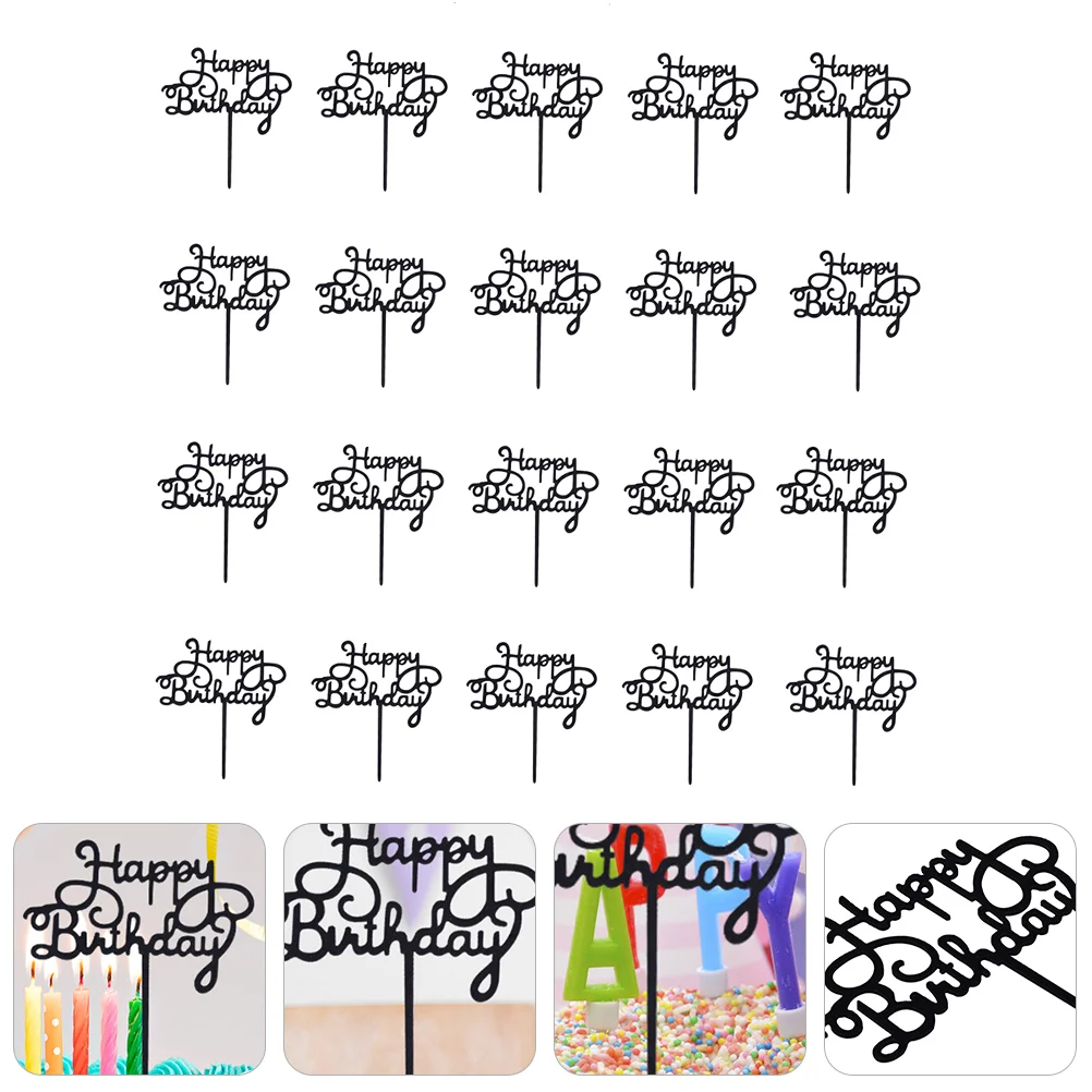 

20 Pcs Birthday Cake Insert Toppers Acrylic Picks Decorations Food Grade Safe Adorable Design Party Desserts Happy
