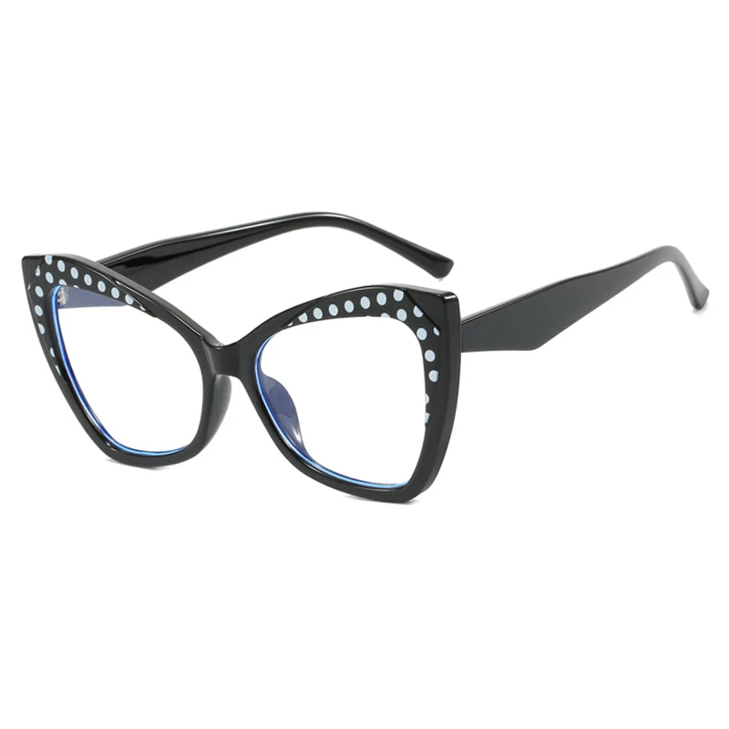 Fashion Brand Design Cat Eye Color Blocking TR90 Frame Large Anti Blue Light High Vision Glasses Degree 0 +1.5 +2.5 +3.5 +4.5