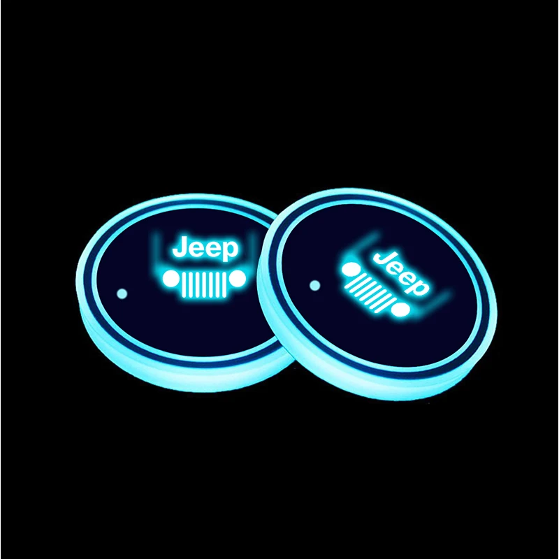 2pcs LED Car Water Cup Mat Drink Holder For Jeep Grand Cherokee XJ SRT Renegade Compass Wrangler JK TJ Patriot Trail Hawk