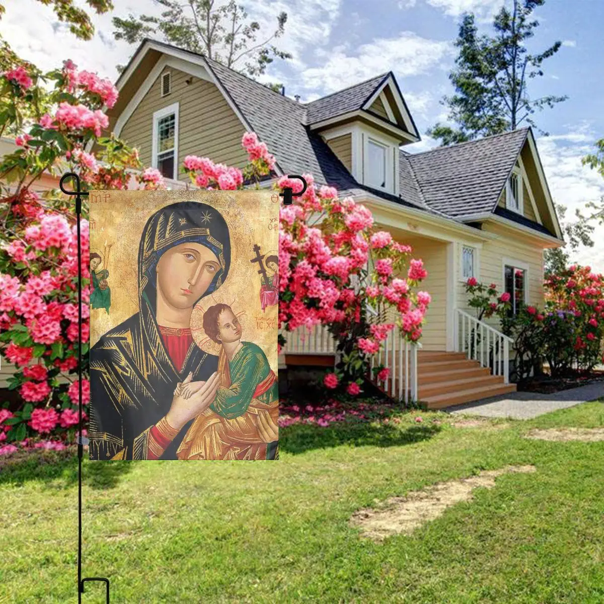 Custom Our Lady Of Perpetual Help Garden Flag 12x18 Inch Double Sided Outside Roman Catholic Virgin Mary Yard Flags for Outdoor