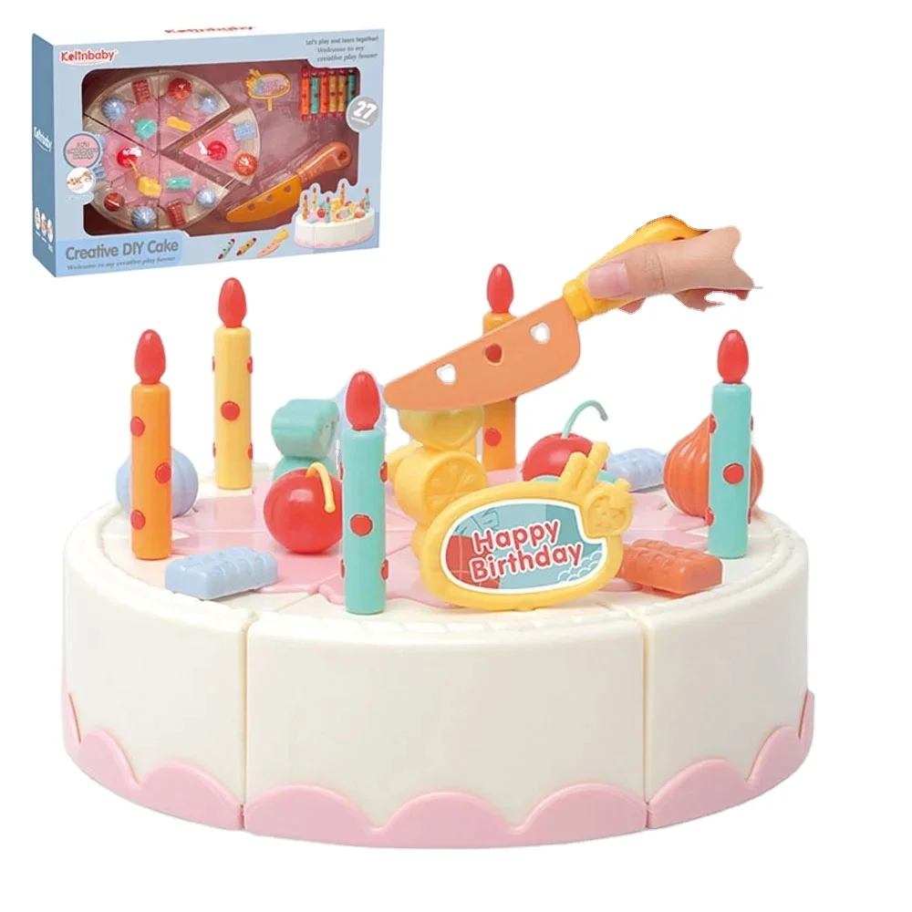 Jeu de simulation de cuisine, bougie lumineuse itude, coupe en plastique, ensemble de jouets alimentaires, gâteau joyeux anniversaire