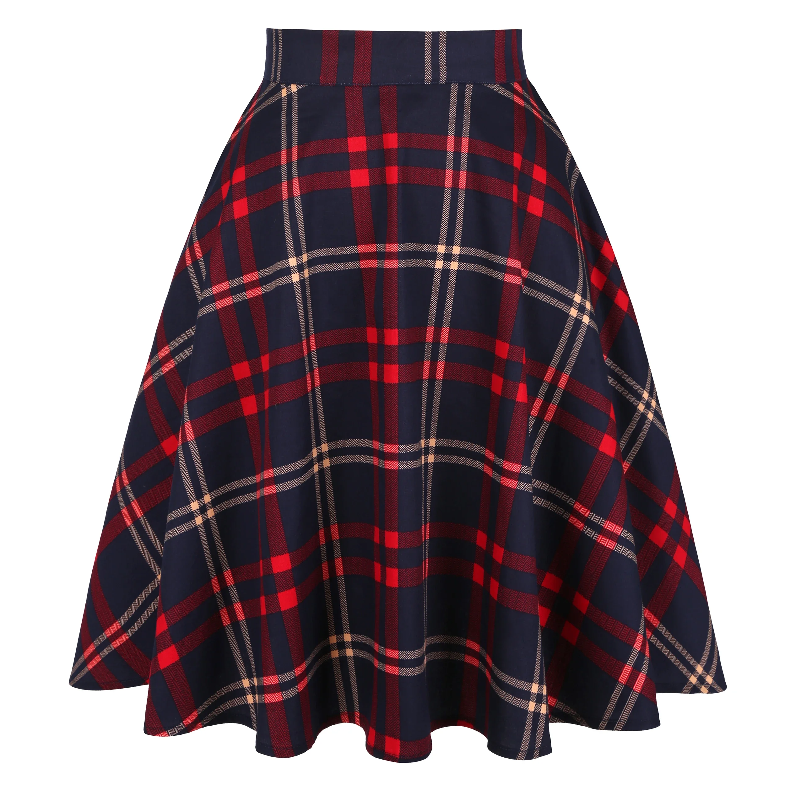 

2025 High Waist Pin Up Hepburn Retro Vintage Swing Skirts Checkered Cotton Womens Midi Skirt 60s Rockabilly Plaid Jurken Skater