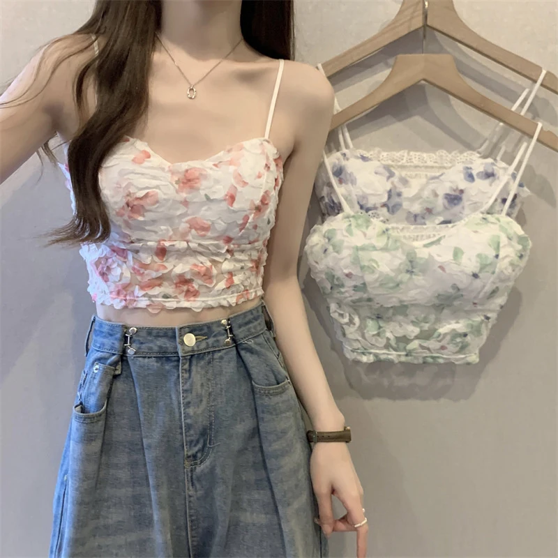 

Fashion Floral Corset Vest Lace Crop Top Women Bra Mesh Top Beauty Back Bra Fashion Sexy Tank Top Sweet Girls Sling