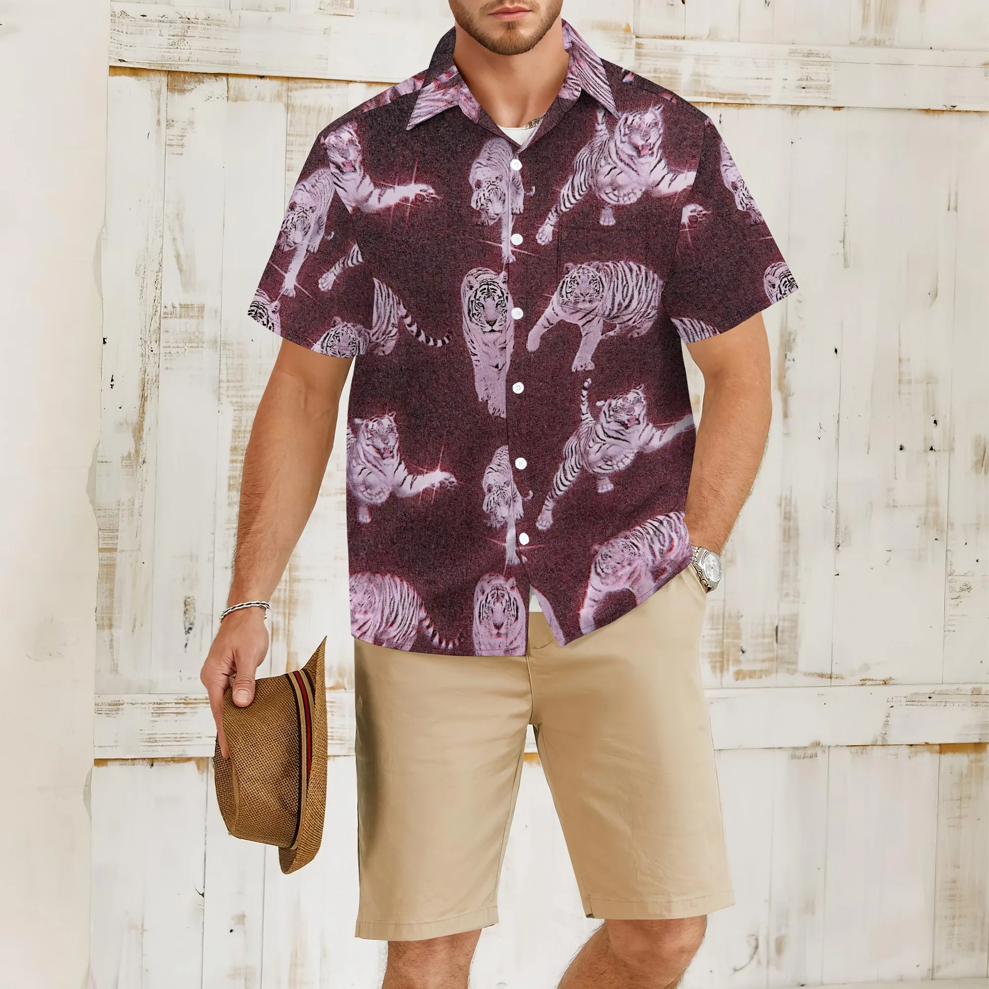 

YEAE Men's Black Floral Printed Shirt 100% Cotton Short Sleeve Casual Summer Trendy Stylish Design