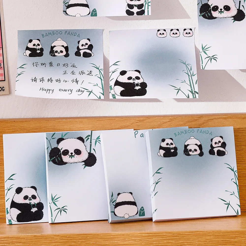 50/200 ورقة ملاحظات لاصقة على شكل باندا لطيفة لطلاب المدارس المتوسطة والمدارس الابتدائية ملاحظات قرطاسية مربعة من الخيزران