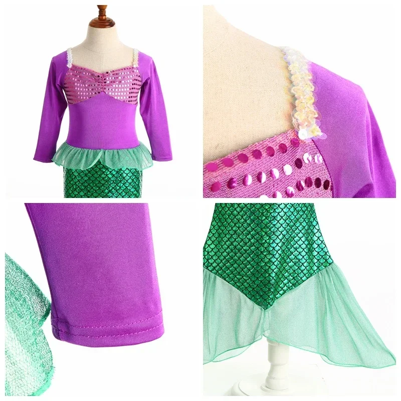Mermaid Costume for Girl Long Sleeve Girls Dress Carnival Evening Party Dresses for Kids Halloween Dress Up Clothes