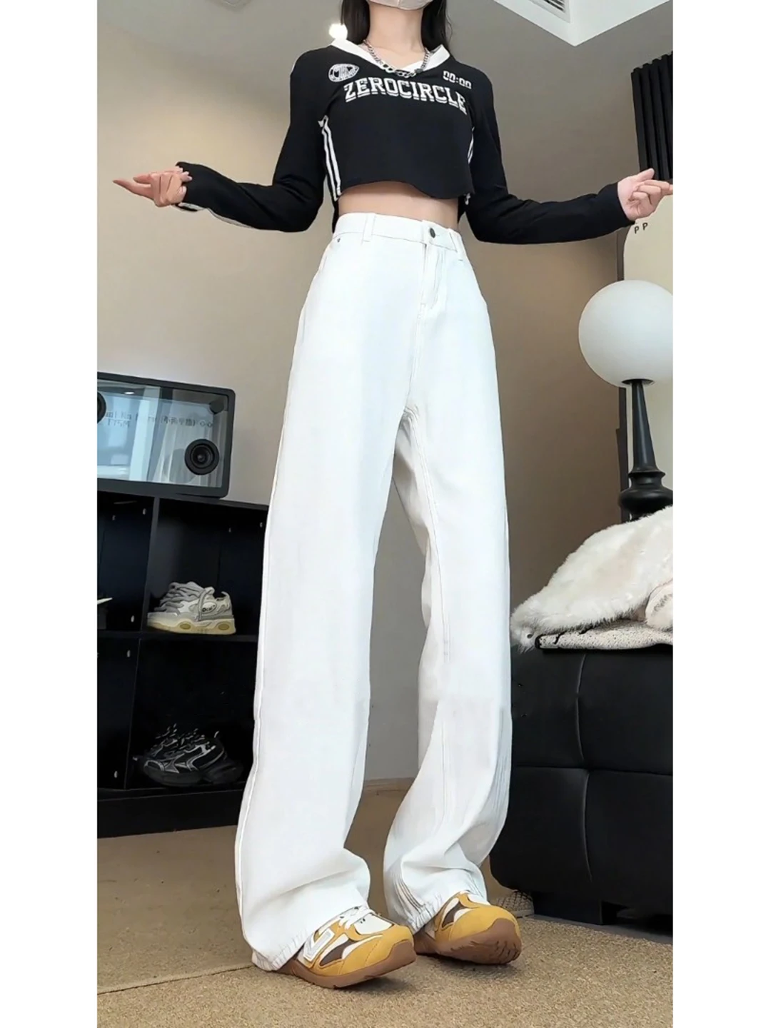 

White Flared Jeans Women's 2025 New Style Slimming Straight Leg Denim Pants Cleanfit American Style Long Leggings