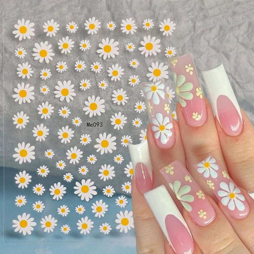 3D Daisy Nail Sticker Decals Exquisite Daisy White Florals Petal Flowers Nail Art Sticker Little Wild Flower Adhesive Slider Dec