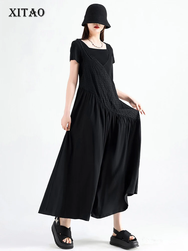 

XITAO Irregular V-neck Loose Jumpsuits Casual Solid Color Patchwork Slim Women Simple Trend Match Sleeveless Jumpsuits HQQ2498