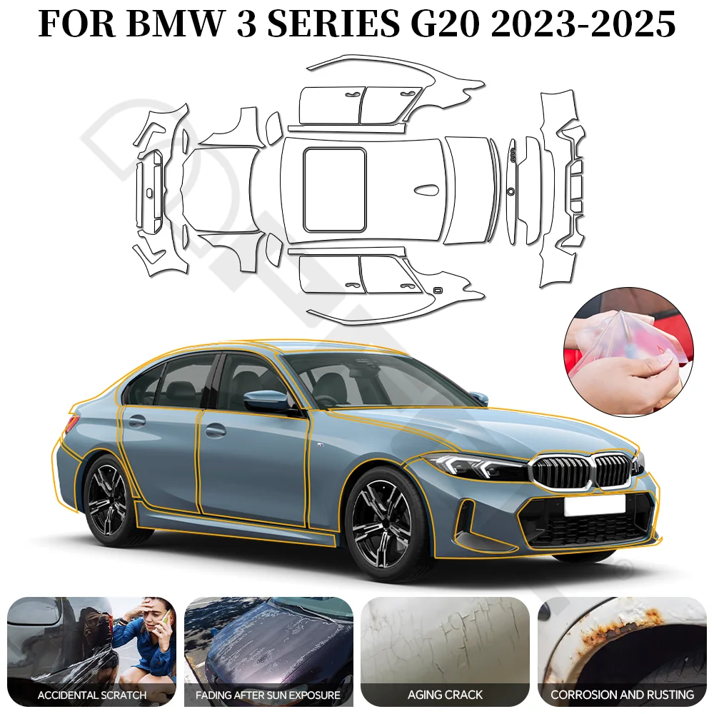 

8,5 мил для BMW 3 серии G20 2023-UP, предварительно вырезанная защитная пленка из ТПУ для защиты от царапин, невидимая прозрачная пленка для бюстгальтера, устойчивая к автомобилю