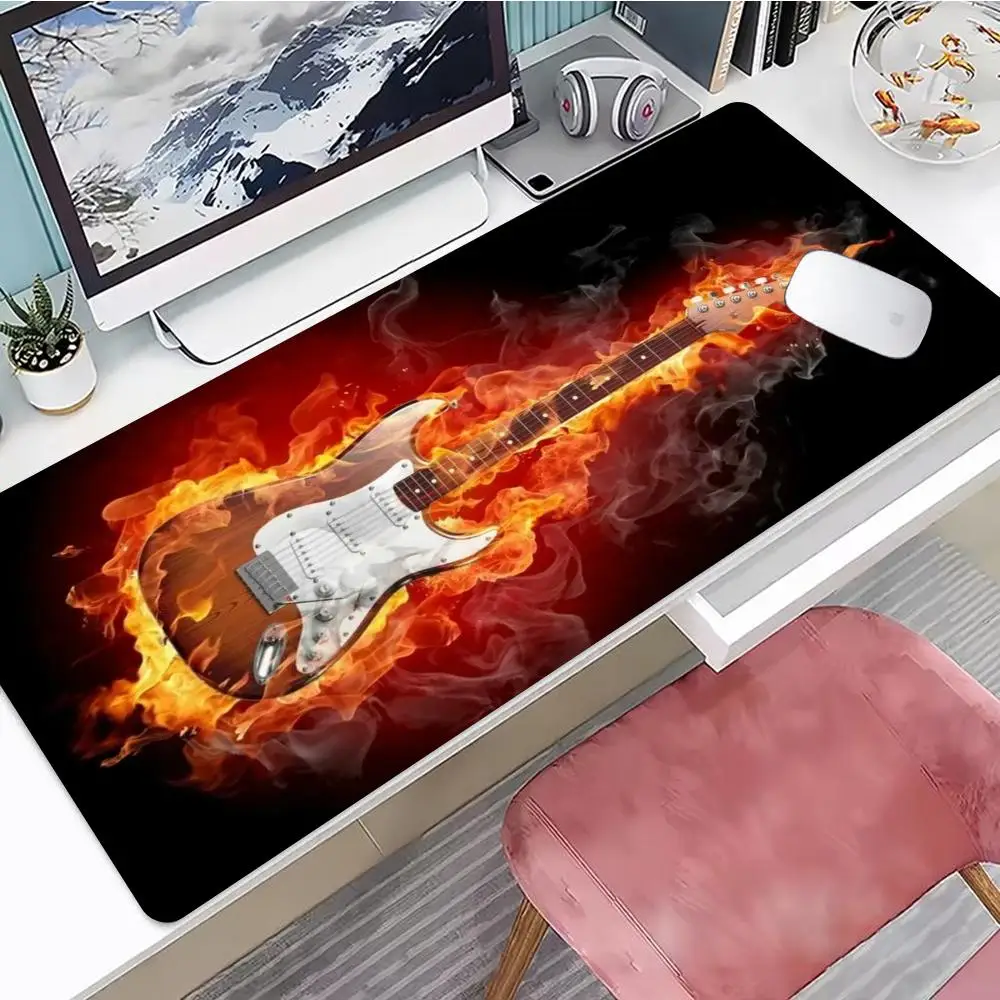 

Canvas painting burning flame guitar Mouse Pad Gaming Mouse Pad, Mouse Pad with Edges and Non-Slip Rubber Base,