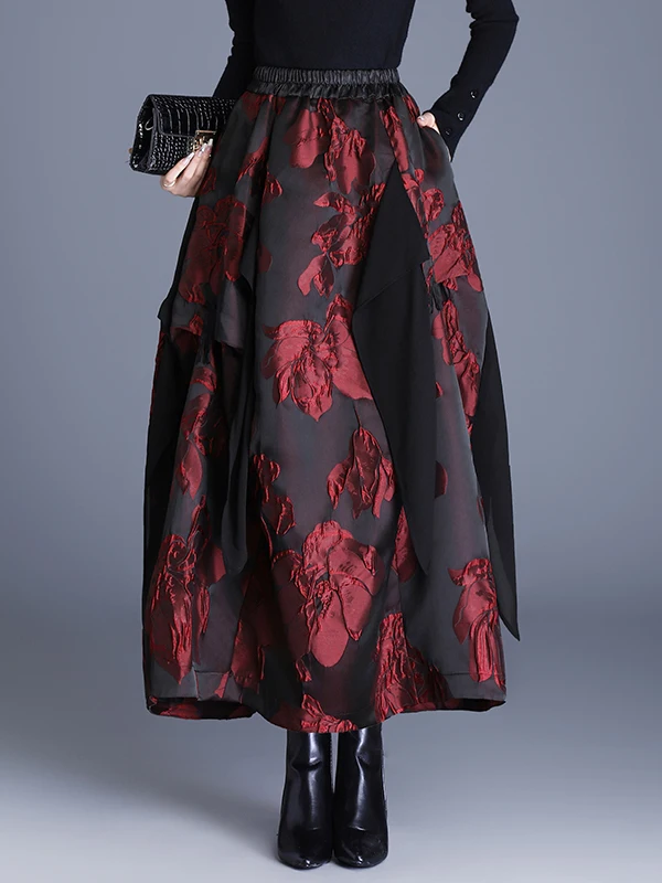 

Chinoiserie Emed Floral f Skirt Women's Faion Asymmetrical Midi Tulle Flower Bud Skirt Good Quali Polyester Fiber