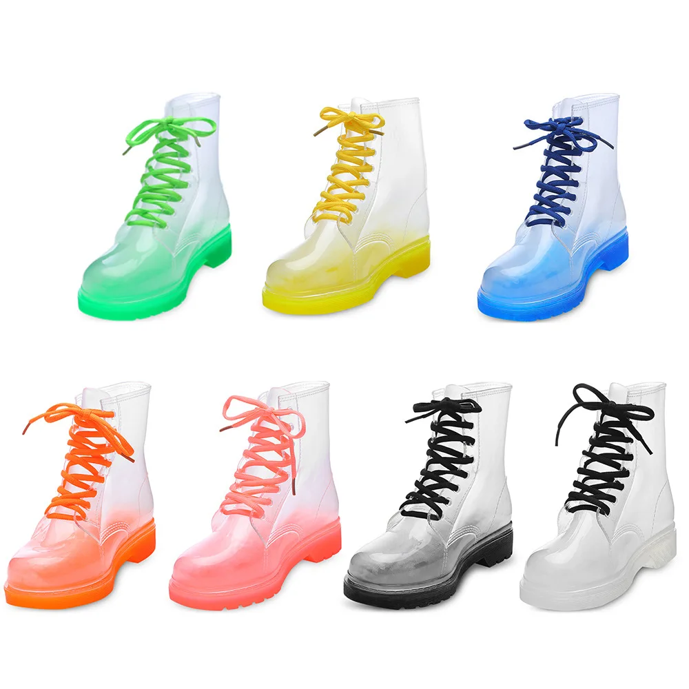 Women Rain Shoes Platform Rain Boots Jelly Color Ankle Boots Ladies New Waterproof Work Footwear 2023 Transparent Slip on Shoes