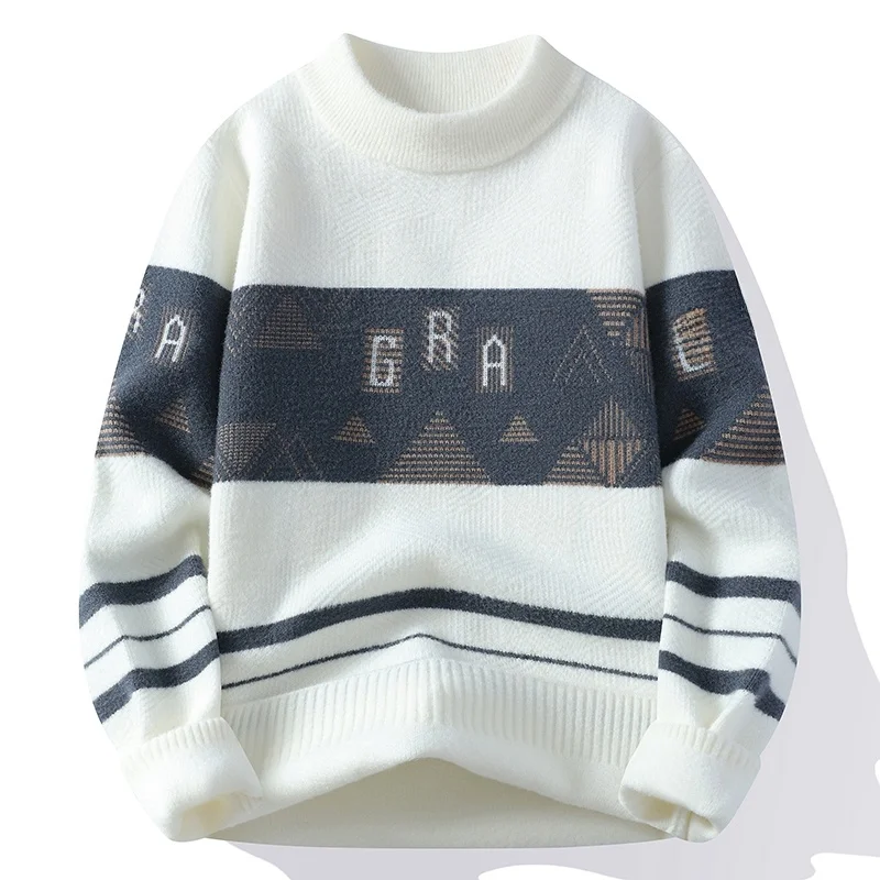 

Мужской трикотажный джемпер с круглым вырезом, модный, трендовый, брендовый, теплый базовый слой, с длинным рукавом, для зимнего сезона, из полиэфирного волокна, приталенный крой