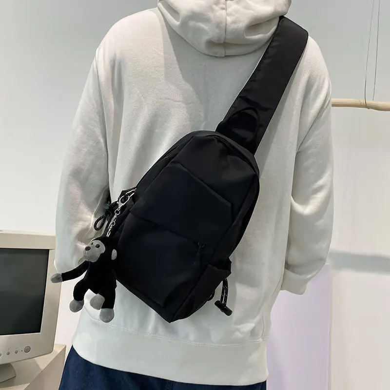 Men Crossbody Bags Harajuku Portable Simple Black Shoulder Nylon Bag Couple Korean Casual Chest Cross-body All-match Handbags