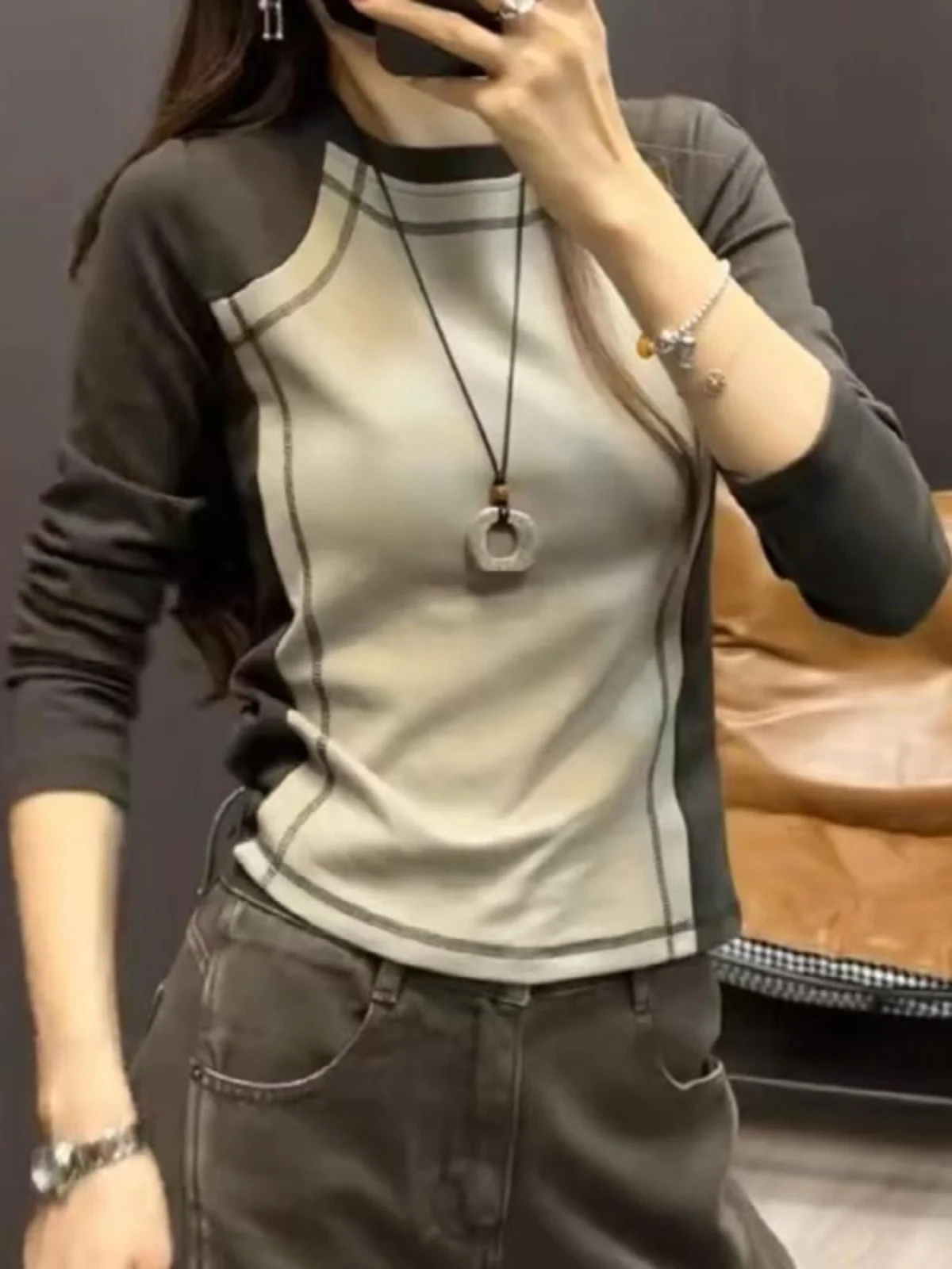 

plus Size Pure Cotton American Retro oulder Sve Thiened Long Sve T-irt Women's Slimming Top for Spring