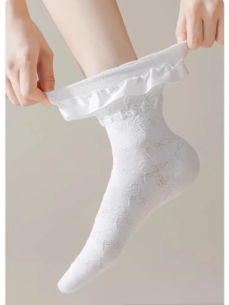 3 أزواج امرأة لوليتا لطيف أسود أبيض الجوارب مجموعة الربيع الصيف الإناث سيدة بنات الدانتيل Kawaii الجوارب للنساء #3