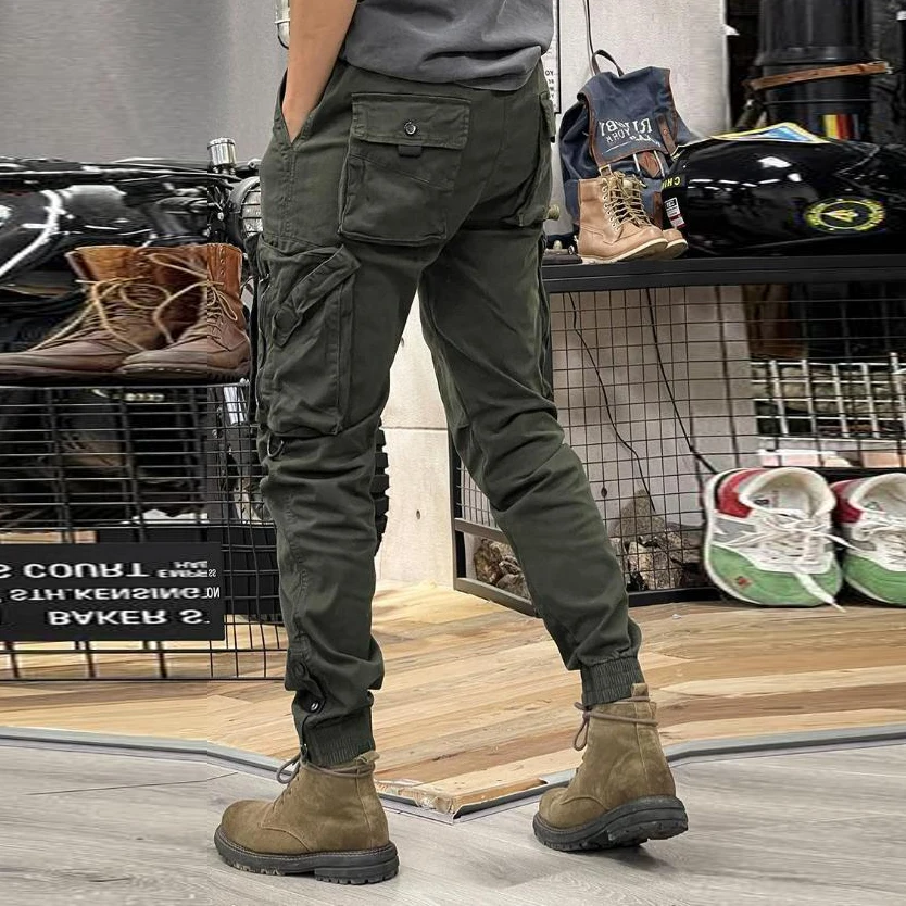 KIDWHXR Herren Cargo-Hose Taktische Arbeitshose Outdoor-Sport Freizeithose Einfarbige Hose mit Kordelzug und Taschen – Detail 6
