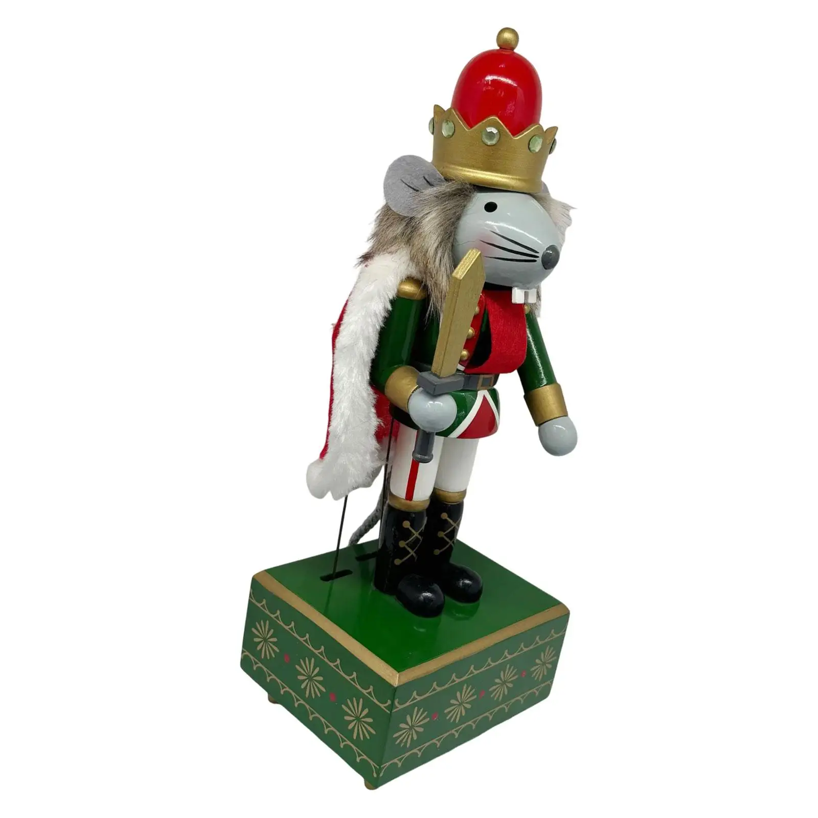 30cm Mouse Nutcracker King Musical Box Multifunctional Hand Painted Festival Decorative Showpiece Wind up Clockwork Wooden