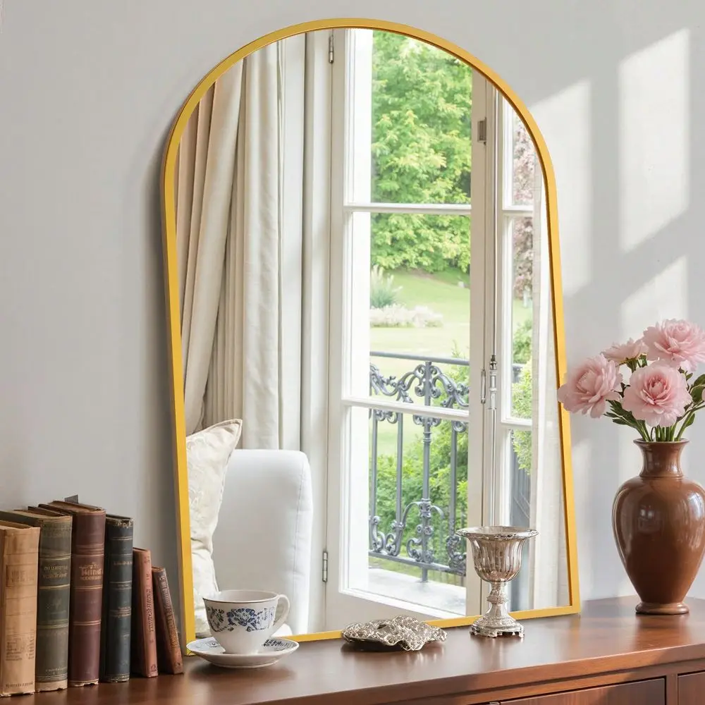 

Arched Black Bathroom Mirrors For Wall, Bathroom Mirrors For Over Sink, Metal Framed With HD ShatterProof Glass For Entryway, L