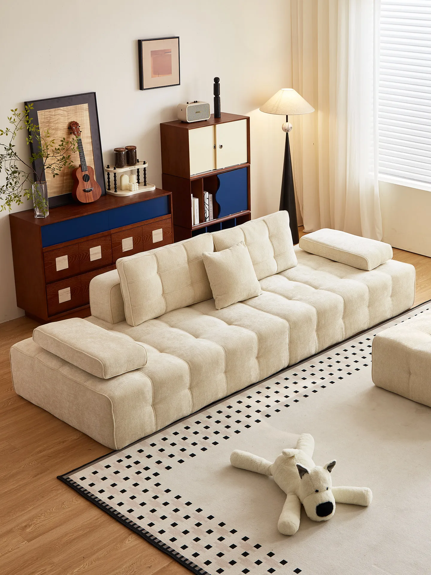 Compressed sofa, pure sponge box roll bag, inline row chenille living room small apartment fabric sofa
