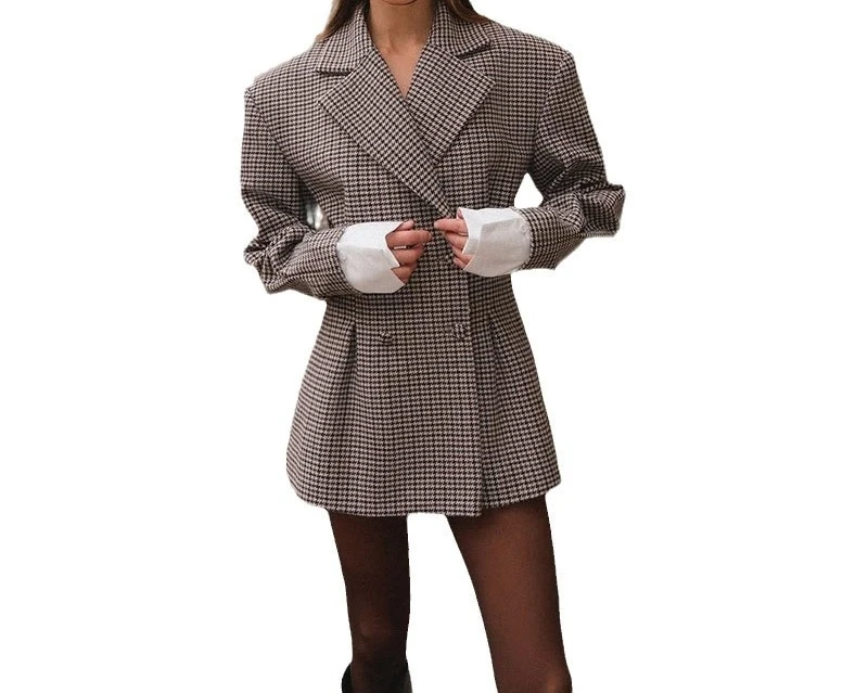 2025 Spring New Fashionable Style Plaid Waist Cinched Suit Jacket for Women
