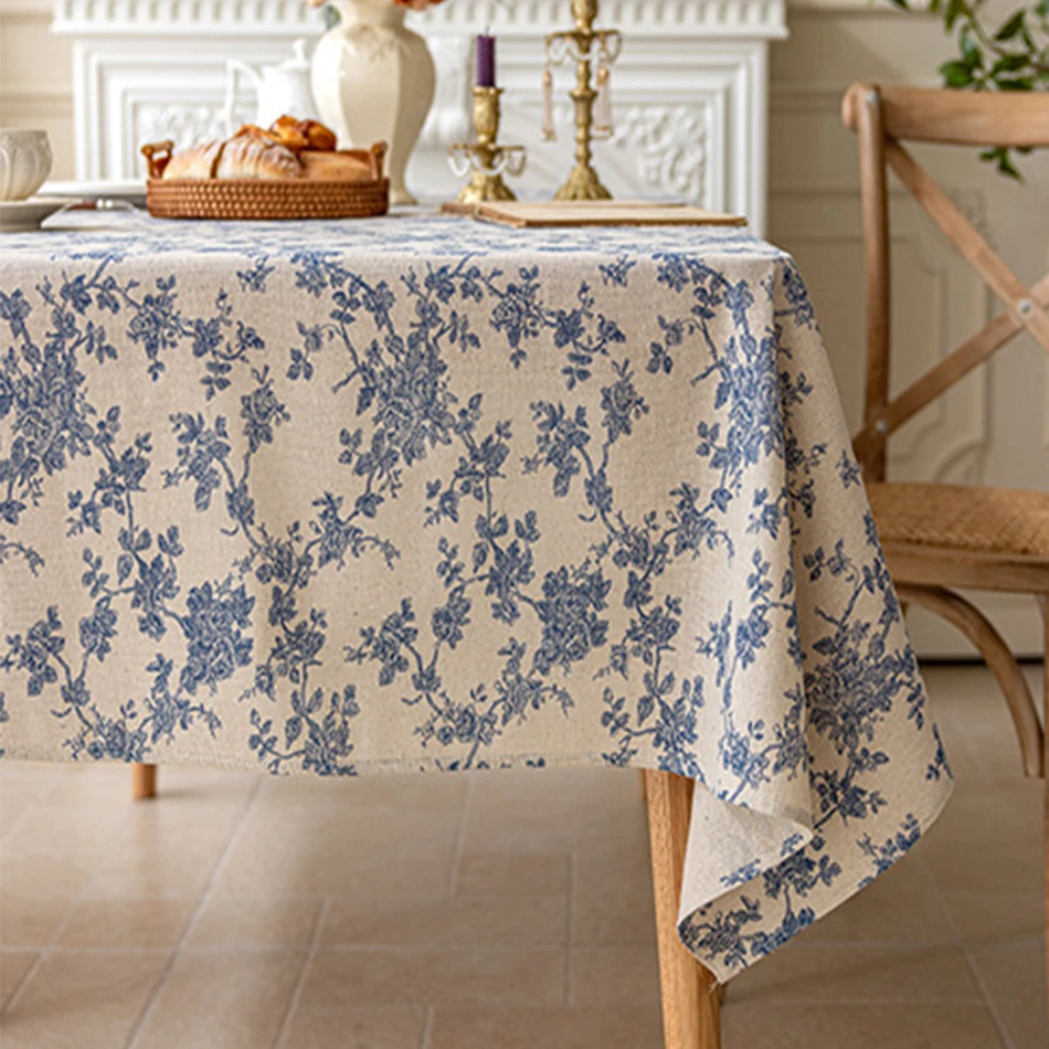 Polyester Linen Lace Edge Tablecloth, Rectangular Tassels Dust-Proof Table Cover,for Kitchen Dinning Table Home Decor