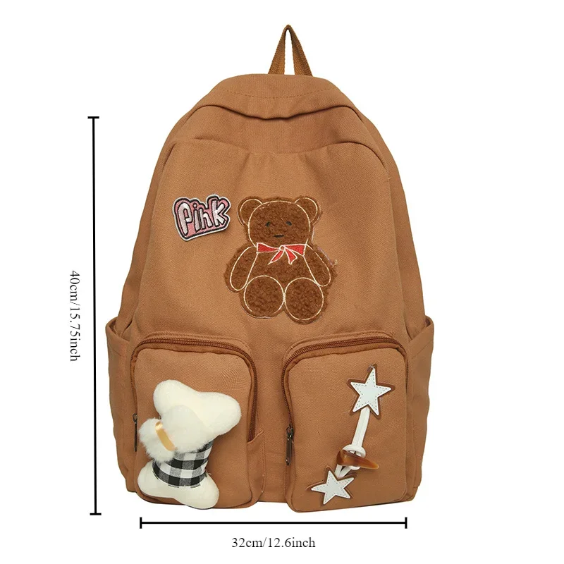 Cute Bear Bone Backpack Kawaii Large Capacity Japanese Girl Heart Casual Joker High Value Retro Student Commuter Schoolbag Light