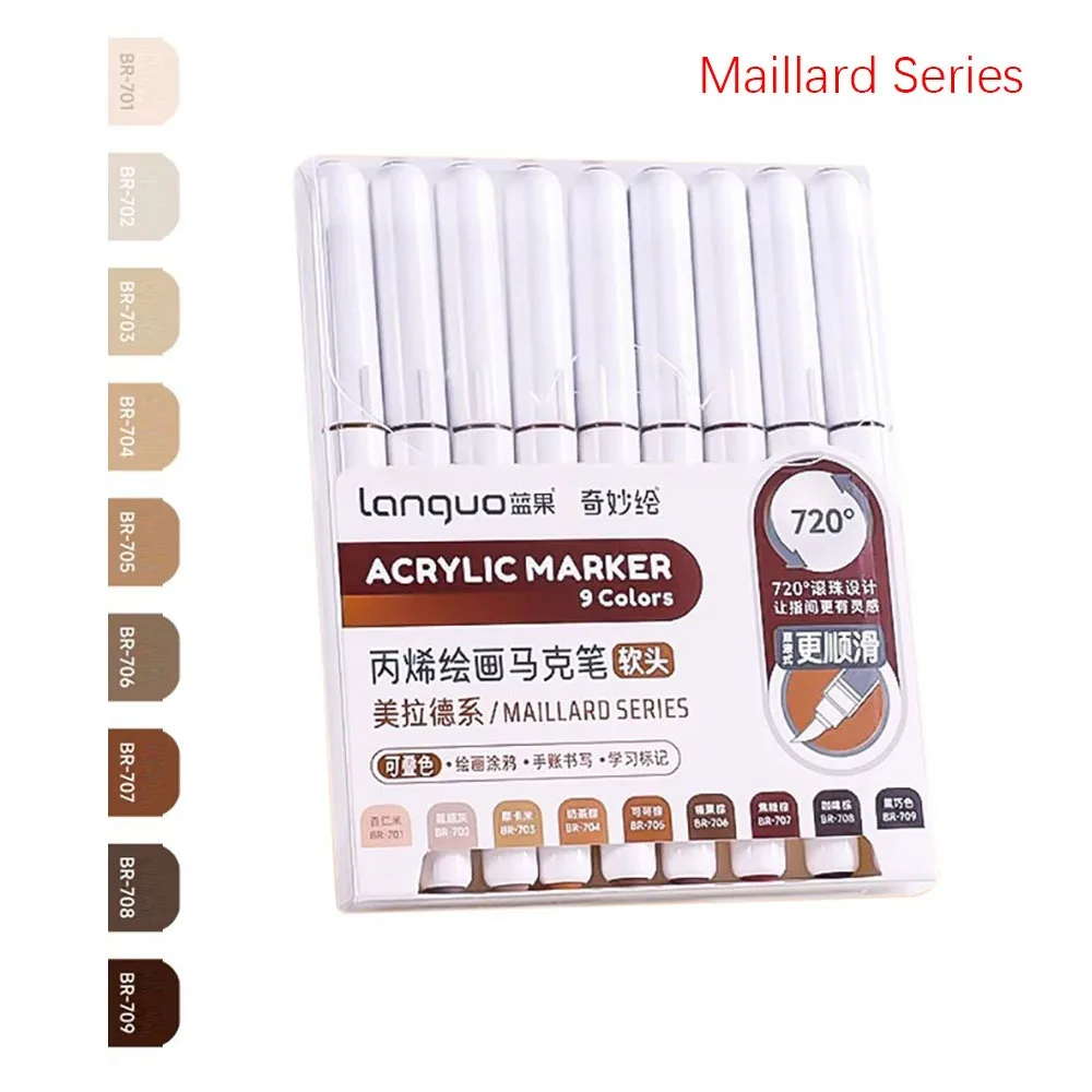 Professional 9-Colors Marker Pen Straight Liquid Art Stationery Colour Pen Stackable Color Learning Markers Art Felt Pens