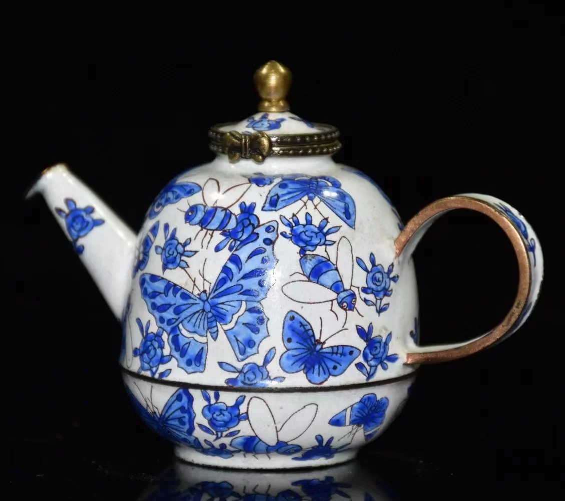 

Collectable old QingDyansty copper&CloisonneBees & Butterflies teapot,free shipping