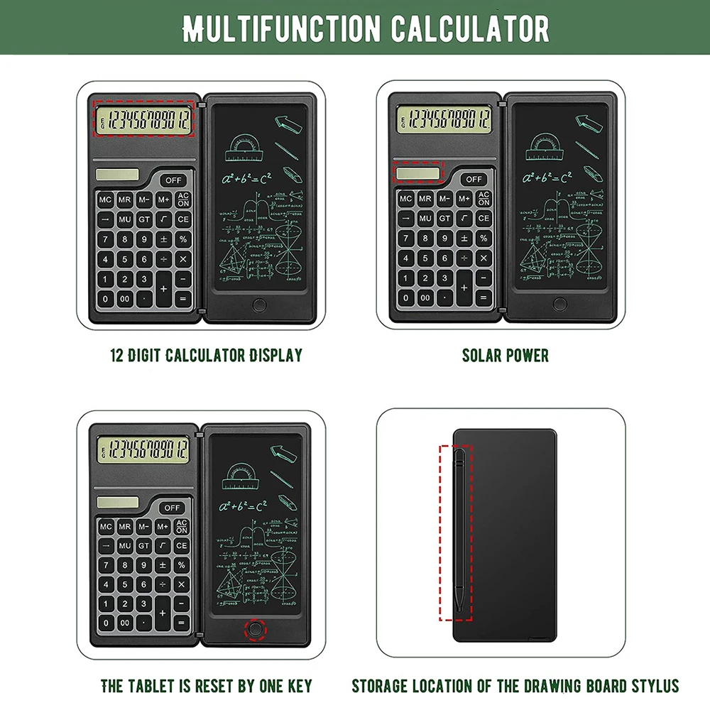 Zonne-energie rekenmachine Kladblok Groot scherm Schrijftablet Draagbare opvouwbare wetenschappelijke rekenmachine Mute School Office Business