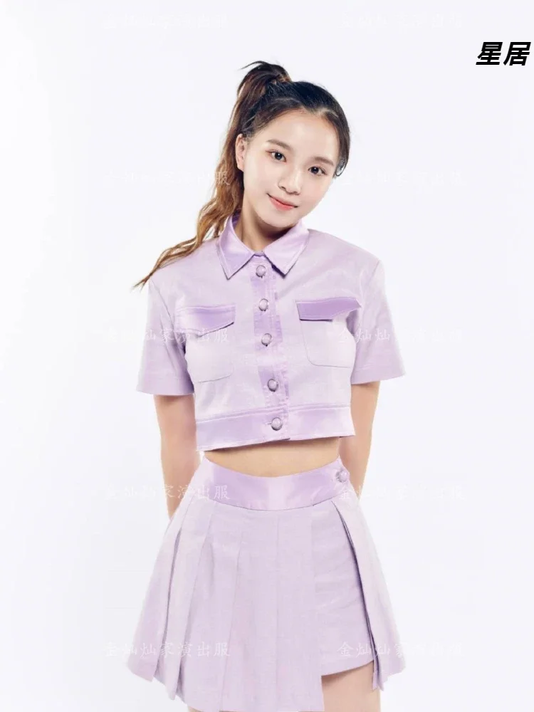 Kpop Concerto coreano Abiti jazz Woemn Group Costumi di performance sul palco Camicia a maniche corte Gonna corta sexy Abbigliamento da festival