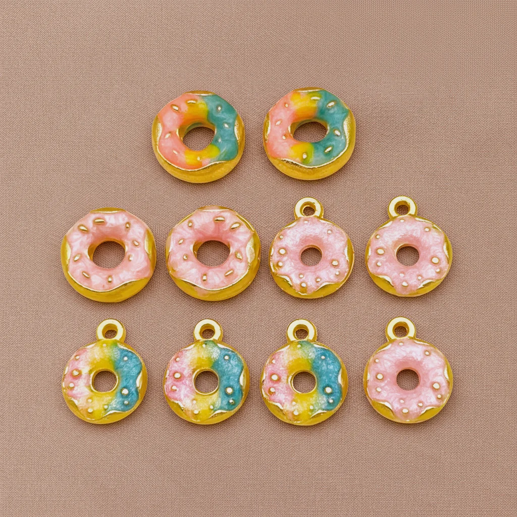 5/10pcs creative donuts, sand gold charms, accessories suitable for DIY brand bracelets, necklaces, jewelry pendants, making gif