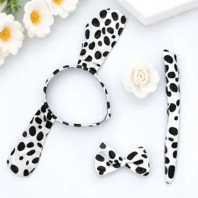 VALICLUD 3 Sets Dalmatian Dog Costume with Ears Headband Tail Bow Tie for Kids Adults Halloween Cosplay Animal Outfit